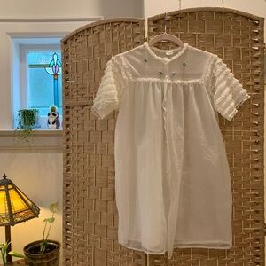 😇 Delicate vintage sheer button up with rosettes and ruffle sleeves